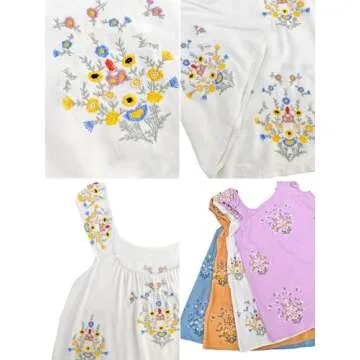 OFSOAK Embroidered Dress for Women Summer Floral Babydoll Short Dress Casual Lightweight Boho Vacation Sundresses White