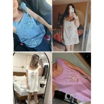 OFSOAK Embroidered Dress for Women Summer Floral Babydoll Short Dress Casual Lightweight Boho Vacation Sundresses White