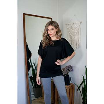 Free to Live 3 Pack Dolman Short Sleeve Business Casual Tops for Women Shirts Fall Dressy Tunic (XXL, Black, Charcoal, Navy)