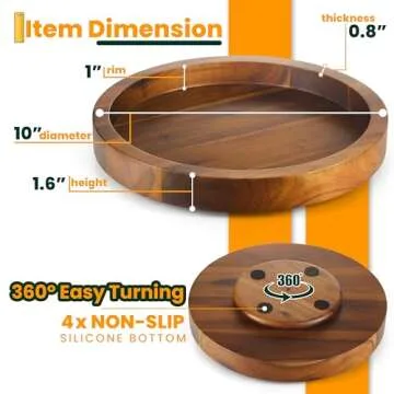 TIDTIA 10" Acacia Wood Lazy Susan Organizer for Cabinet - Round Lazy Susans Turntable for Countertop - Wooden Kitchen Rotating Storage Food Bin Container for Centerpiece Table, Spices, Pantry
