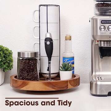 TIDTIA 10" Acacia Wood Lazy Susan Organizer for Cabinet - Round Lazy Susans Turntable for Countertop - Wooden Kitchen Rotating Storage Food Bin Container for Centerpiece Table, Spices, Pantry