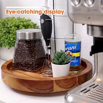 TIDTIA 10" Acacia Wood Lazy Susan Organizer for Cabinet - Round Lazy Susans Turntable for Countertop - Wooden Kitchen Rotating Storage Food Bin Container for Centerpiece Table, Spices, Pantry