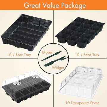 Gardzen 10-Pack Seed Starter Kits, Reusable Plant Germination Trays with Total 150-Cell, Seed Starter Tray with Humidity Vented Domes and Bases for Starting Vegetable Flower Herb Seeds 15" x 9"
