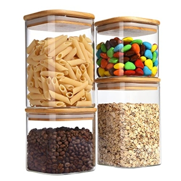 XUNYE Square Glass Jars with Airtight Bamboo Lids