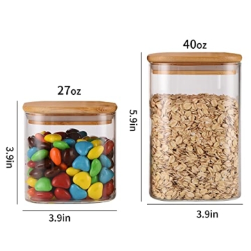XUNYE Square Glass Jars with Airtight Bamboo Lids