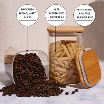 XUNYE Square Glass Jars with Airtight Bamboo Lids