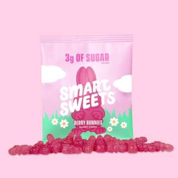 SmartSweets Berry Bunnies Easter Candy, 1.8oz (Pack of 14),Gummy Candy with Low Sugar, Low Calorie, No Artificial Sweeteners, Plant-Based, Gluten-Free, Healthy Snack for Kids & Adults