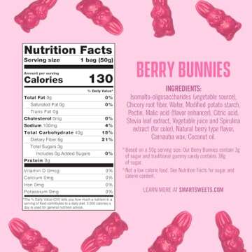 SmartSweets Berry Bunnies Easter Candy, 1.8oz (Pack of 14),Gummy Candy with Low Sugar, Low Calorie, No Artificial Sweeteners, Plant-Based, Gluten-Free, Healthy Snack for Kids & Adults