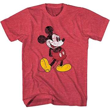Disney Mickey Mouse Classic Distressed Standing T-Shirt(LG, Heather Red)