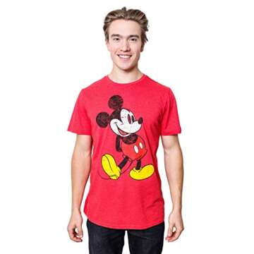 Disney Mickey Mouse Classic Distressed Standing T-Shirt(LG, Heather Red)