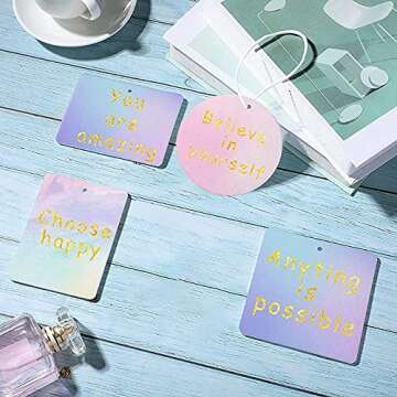 Finphoon 60 Pieces Sublimation Air Fresheners Blanks, 4 Styles Air Freshener Blanks Sheets Felt with 100pcs Packaging Bags and 98.4 feet Rope for DIY Car Interior and Decor White