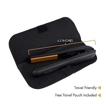 Hot Beauty Professional Ceramic Mini Flat Iron 1/2", Anti-Frizz, Fast Heating, Versatile Styling for Curly & Straight Hair, Ideal for Traveling with Travel Pouch (Black)