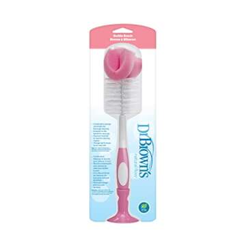 Dr. Brown's Reusable Sponge Baby Bottle Cleaning Brush with Suction Cup Stand, Scrubber and Nipple C...