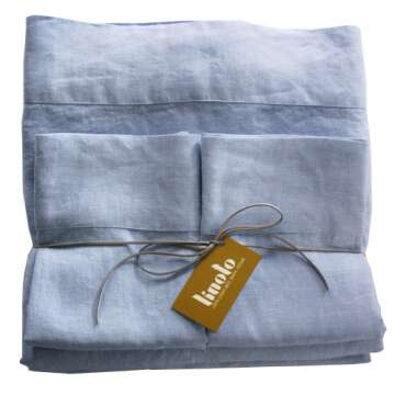 Luxurious Linoto 100% Linen Sheet Set - King Size, 4 Piece Bedding Set, Breathable in Pale Blue