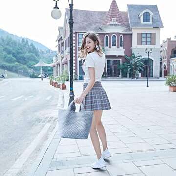 Woven Bag for Women, Vegan Leather Tote Bag Large Summer Beach Travel Handbag and Purse Retro Handma...