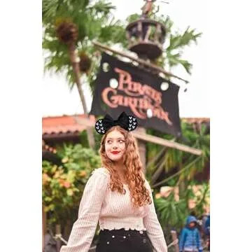 WOVOWOVO Mouse Ears Headbands for Women Girls Black Bow Pearl Hairbands Velvet Headband Christmas Cosplay Costume Princess Party Decorations