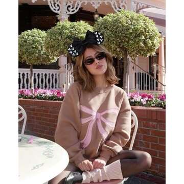 WOVOWOVO Mouse Ears Headbands for Women Girls Black Bow Pearl Hairbands Velvet Headband Christmas Cosplay Costume Princess Party Decorations