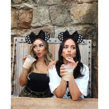 WOVOWOVO Mouse Ears Headbands for Women Girls Black Bow Pearl Hairbands Velvet Headband Christmas Cosplay Costume Princess Party Decorations