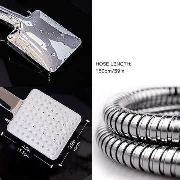 Newentor® Handheld High Pressure 6 Spray Modes/Settings Detachable Chrome Finish Square Shower Head with Stainless Steel Hose and Multi-Angle Adjustable Shower Stand