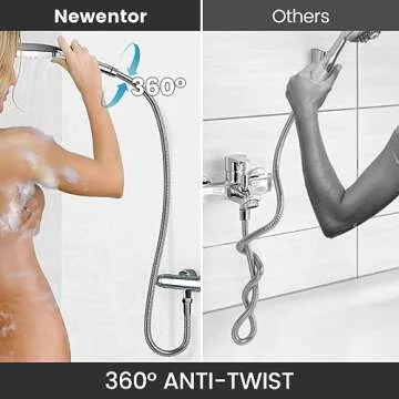 Newentor® Handheld High Pressure 6 Spray Modes/Settings Detachable Chrome Finish Square Shower Head with Stainless Steel Hose and Multi-Angle Adjustable Shower Stand