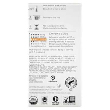 Tazo Regenerative Organic Chai Black Tea, Contains Caffeine, Fair Trade, Kosher, USDA Certified Organic, Non-GMO, 16 Tea Bags (Pack of 6)