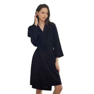 DaysU Waffle Knit Bathrobe - Unisex Soft Kimono Style Robe for Spa & Bath - XL-XXL Size in Black