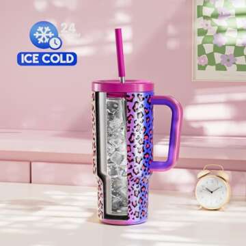 Meoky 24 oz Insulated Tumbler with Handle and Straw - 100% Leak-proof Travel Mug