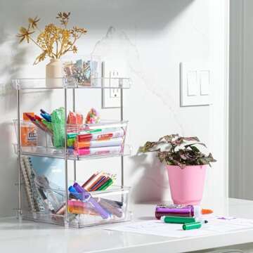 3 Tier Clear Under Bathroom Sink Organizer Pull Out Drawer | Bathroom Cabinet Organizer Under Sink | Under Vanity Organizer | Medicine Cabinet Storage | Bathroom Counter Organizer | (2 Pack)