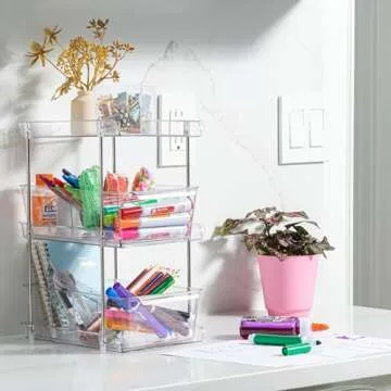 3 Tier Clear Under Bathroom Sink Organizer Pull Out Drawer | Bathroom Cabinet Organizer Under Sink | Under Vanity Organizer | Medicine Cabinet Storage | Bathroom Counter Organizer | (2 Pack)