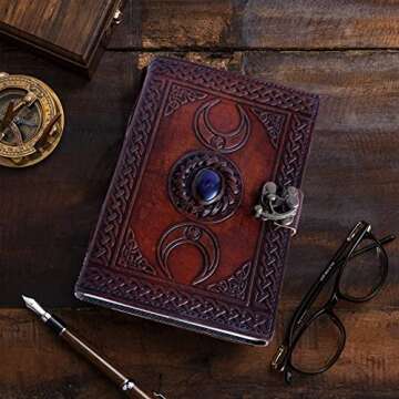 SHAKUN Handmade Leather Journal Vintage Antique Book of Shadows Antique Journal Leather Sketchbook Great Gift for Men Women Leather Notebook 7x5" inches (Style-7)