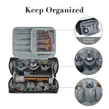 ECOSUSI Makeup Bag Travel Cosmetic Bag With Brush Slots Vegan Leather Zipper Pouch Bag Portable Make Up Organizer Toiletry Bag for Cosmetics, Toiletries, Accessories