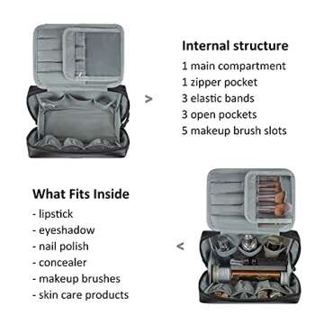 ECOSUSI Makeup Bag Travel Cosmetic Bag With Brush Slots Vegan Leather Zipper Pouch Bag Portable Make Up Organizer Toiletry Bag for Cosmetics, Toiletries, Accessories