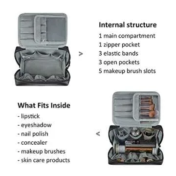 ECOSUSI Makeup Bag Travel Cosmetic Bag With Brush Slots Vegan Leather Zipper Pouch Bag Portable Make Up Organizer Toiletry Bag for Cosmetics, Toiletries, Accessories