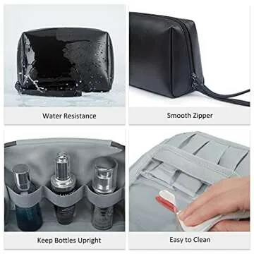 ECOSUSI Makeup Bag Travel Cosmetic Bag With Brush Slots Vegan Leather Zipper Pouch Bag Portable Make Up Organizer Toiletry Bag for Cosmetics, Toiletries, Accessories