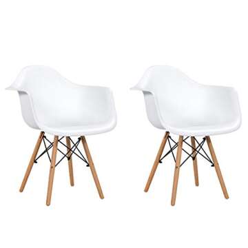 Giantex Dining Chairs Set of 2 White, Easily Assemble Modern Mid Century Dining Chairs with Wood Legs, Max Load to 330 Lbs, Plastic Kitchen Chairs with Arm for Dining Room