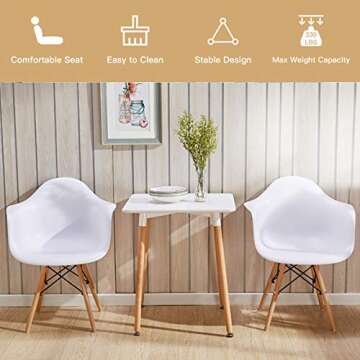 Giantex Dining Chairs Set of 2 White, Easily Assemble Modern Mid Century Dining Chairs with Wood Legs, Max Load to 330 Lbs, Plastic Kitchen Chairs with Arm for Dining Room
