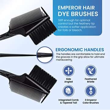 Emperor Hair Dye Brushes - 3 Angled Tint Brushes with Integrated Combs - Hair Dye Brush Applicator - Hair Root Touch Up Brush - Color Brushes for Hair Salon (Black)