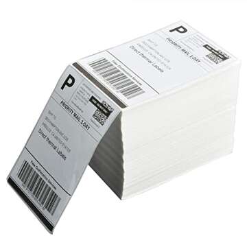 FungLam 4" x 6" Direct Thermal Shipping Labels - Pack of 500 Fanfold Labels - White Perforated, Permanent-Adhesive, Compatible Zebra & Rollo Thermal Label Printer