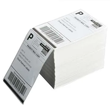 FungLam 4" x 6" Direct Thermal Shipping Labels - Pack of 500 Fanfold Labels - White Perforated, Permanent-Adhesive, Compatible Zebra & Rollo Thermal Label Printer