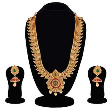 Crunchy Fashion Bollywood Style Gold tone Traditional Indian Temple Jewelry Necklace Set with Earrin...