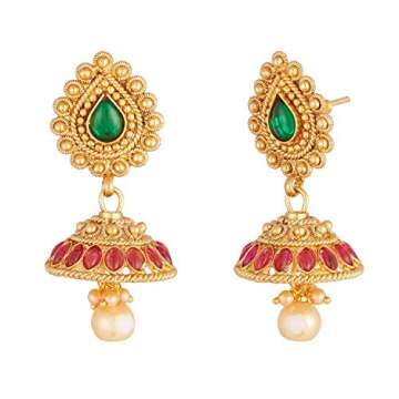 Crunchy Fashion Bollywood Style Gold tone Traditional Indian Temple Jewelry Necklace Set with Earrings