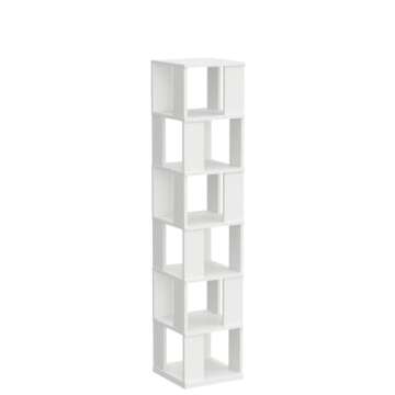 QIHANG-US 6 Tier Wooden Bookcase Corner Tall Book Shelf Modern 360° Rotating Storage Display Rack Floor Standing Shelves with Open Design Shelving Unit for Home Office Living Room Study, White