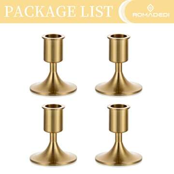 Candlestick Holders Taper Candle Holders, Romadedi Gold Candle Stick Candle Holder for Table Centerpiece, Wedding Reception, Festive Christmas Mantel Decoration or Home Decor, Set of 4
