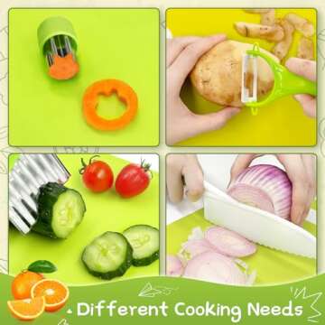 Chanking 13 Pieces Kids Safe Knife Set for Real Cooking Child-Friendly Plastic Chef Tools Montessori...