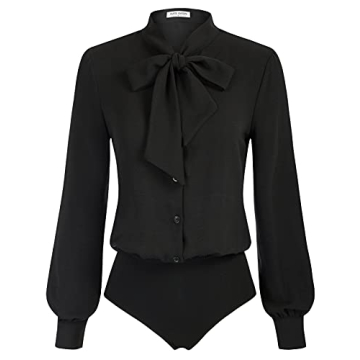 Kate Kasin Bow Tie Neck Bodysuit Top - Chic Comfort for All Occasions