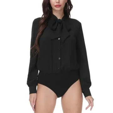 Kate Kasin Bow Tie Neck Bodysuit Top - Chic Comfort for All Occasions