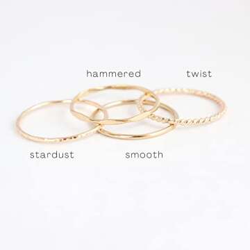 gold stacking rings. SET of FOUR. 14k gold filled metal stack rings. minimalist rings. stackable gold rings. twist, hammered, stardust, smooth.