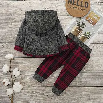 18 Months Boy Clothes Toddler Boy Outfits Winter Long Sleeve Sweatshirt Cutes Hoodie Plaid Baby Christmas Outfit Baby Boy Clothes 18-24 Months