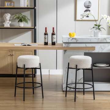 Zibeths Modern Counter Height Bar Stools Set of 2, White Swivel Bar Stools Boucle for Kitchen Island...