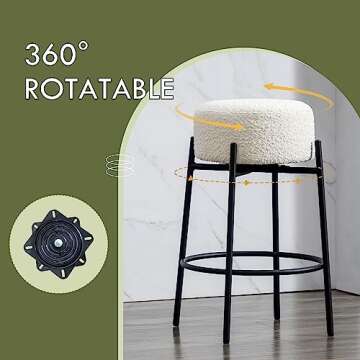 Zibeths Modern Counter Height Bar Stools Set of 2, White Swivel Bar Stools Boucle for Kitchen Island, 26" Comfortable Upholstered Counter Chairs